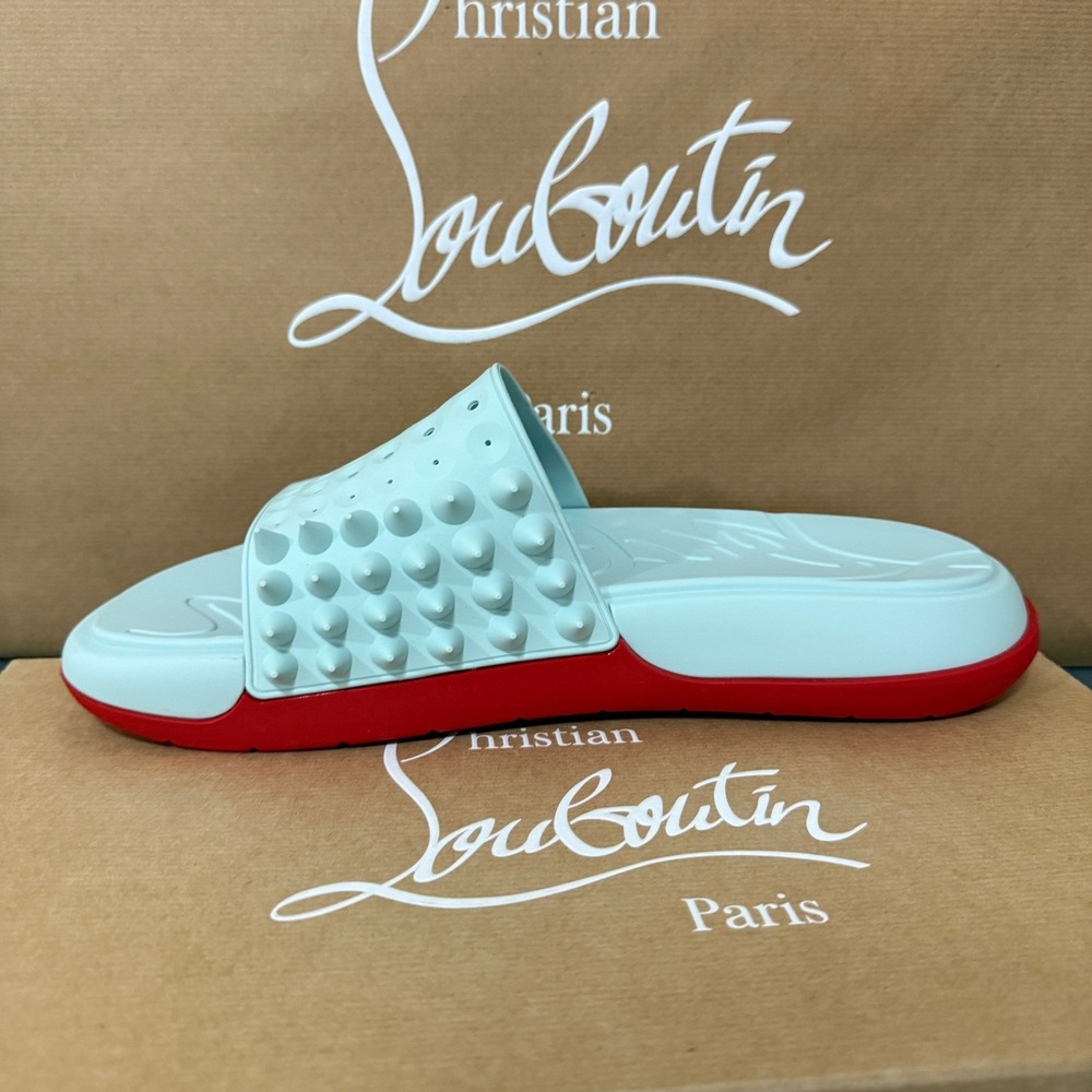 Christian Louboutin 1240945 Take It Easy Iceberg Blue Rubber Slide Sandal, 44 - Picture 3 of 15